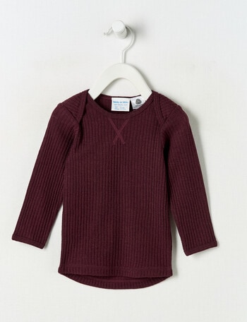 Milly & Milo Merino Rib Long-Sleeve Top, Cherry Lacquer product photo