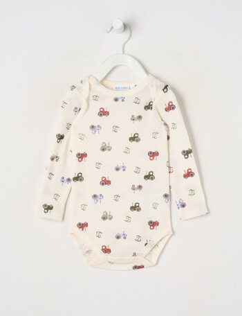 Milly & Milo Long-sleeve Tractor Bodysuit, Cream product photo