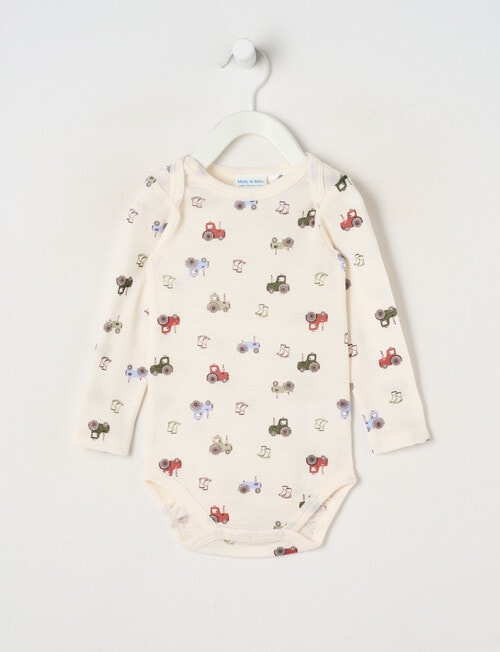 Milly & Milo Long-sleeve Tractor Bodysuit, Cream product photo