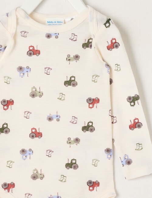 Milly & Milo Long-sleeve Tractor Bodysuit, Cream product photo View 02 L