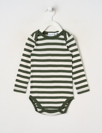 Milly & Milo Long-sleeve Stripe Bodysuit, Green & Cream product photo