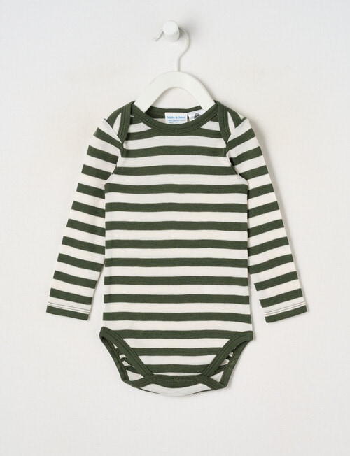 Milly & Milo Long-sleeve Stripe Bodysuit, Green & Cream product photo