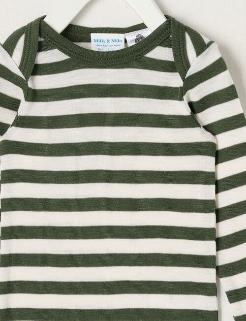 Milly & Milo Long-sleeve Stripe Bodysuit, Green & Cream product photo View 02 L