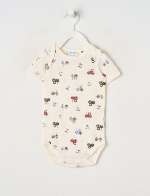 Milly & Milo Short-sleeve Tractor Bodysuit, Cream product photo