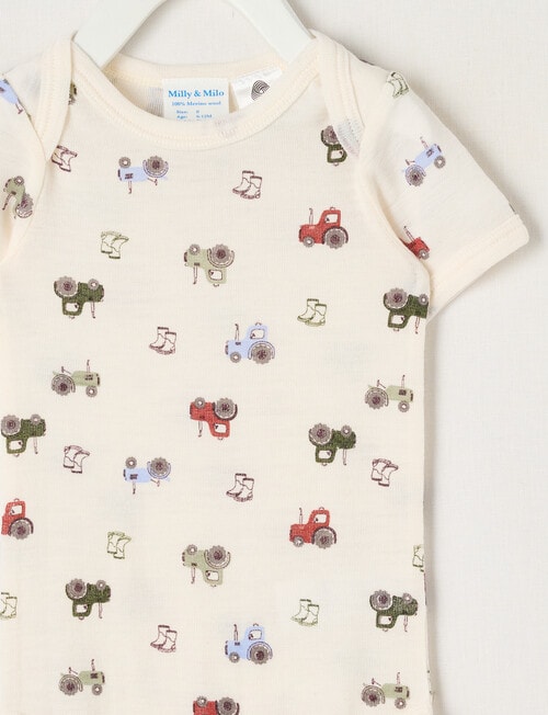 Milly & Milo Short-sleeve Tractor Bodysuit, Cream product photo View 02 L