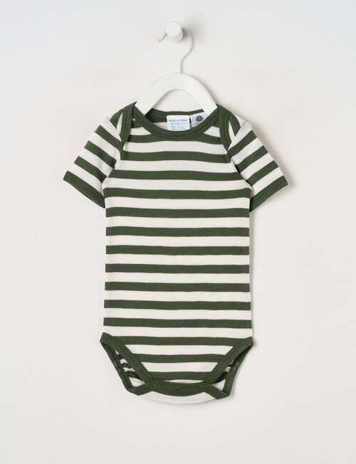 Milly & Milo Short-sleeve Stripe Bodysuit, Green & Cream product photo