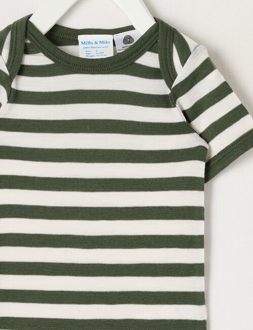 Milly & Milo Short-sleeve Stripe Bodysuit, Green & Cream product photo View 02 L