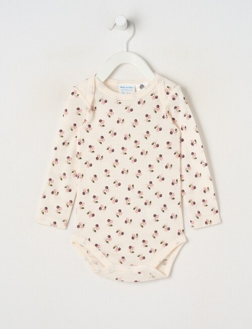 Milly & Milo Long-sleeve Cherry Bodysuit, Cream product photo