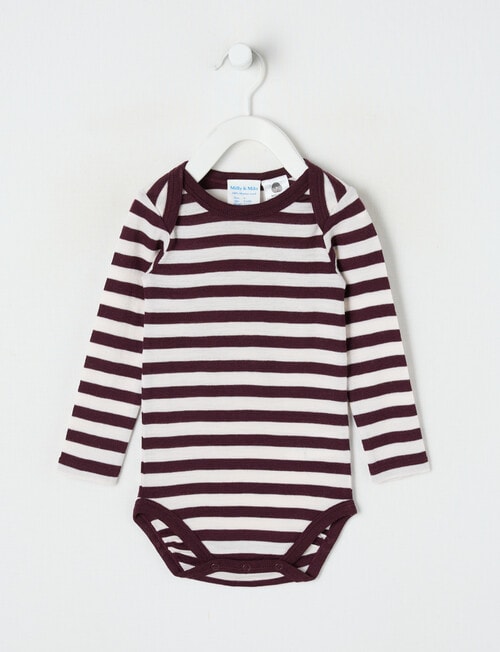 Milly & Milo Long-sleeve Stripe Bodysuit, Cherry & Cream product photo