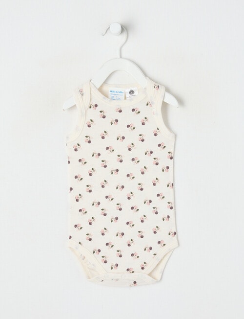 Milly & Milo Sleeveless Cherry Bodysuit, Cream product photo