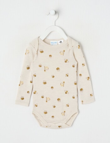 Milly & Milo Long-sleeve Bee Bodysuit, Cream product photo