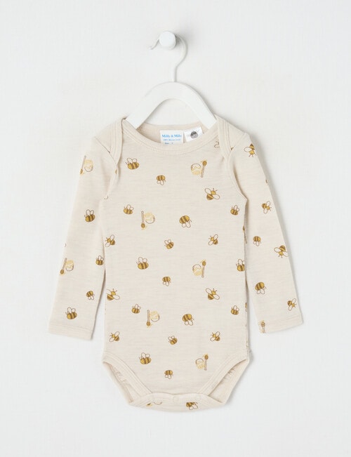 Milly & Milo Long-sleeve Bee Bodysuit, Cream product photo