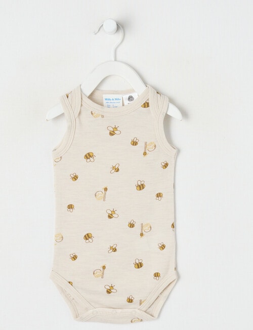 Milly & Milo Sleeveless Bee Bodysuit, Cream product photo