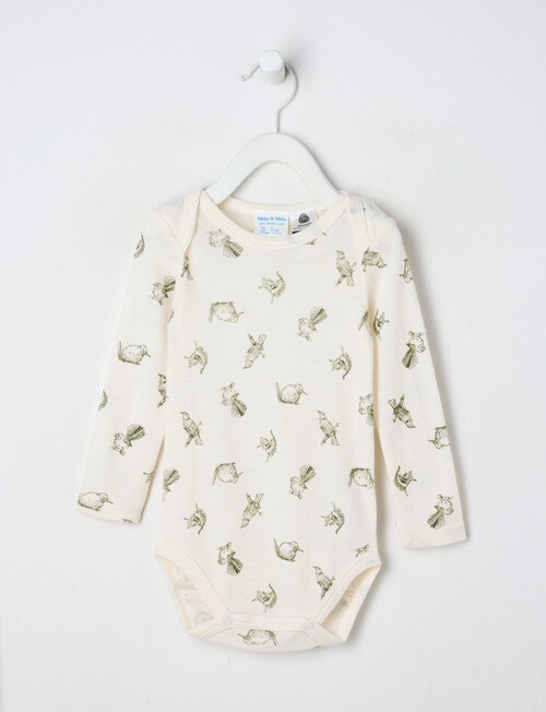 Milly & Milo Merino Long-Sleeve Bird Bodysuit, Cream product photo
