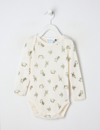Milly & Milo Merino Long-Sleeve Bird Bodysuit, Cream product photo