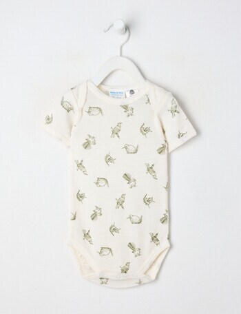 Milly & Milo Merino Short Sleeve Bird Bodysuit, Cream product photo