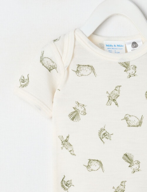 Milly & Milo Merino Short Sleeve Bird Bodysuit, Cream product photo View 02 L