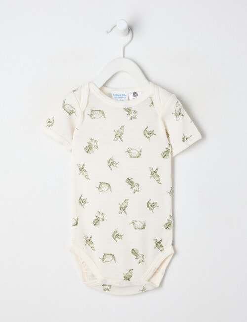 Milly & Milo Merino Short Sleeve Bird Bodysuit, Cream product photo