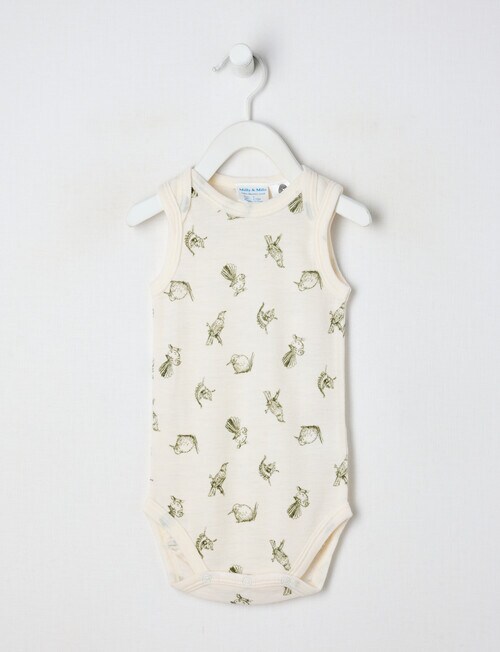 Milly & Milo Merino Sleeveless Bird Bodysuit, Cream product photo