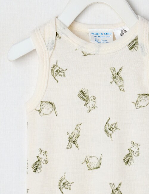 Milly & Milo Merino Sleeveless Bird Bodysuit, Cream product photo View 02 L