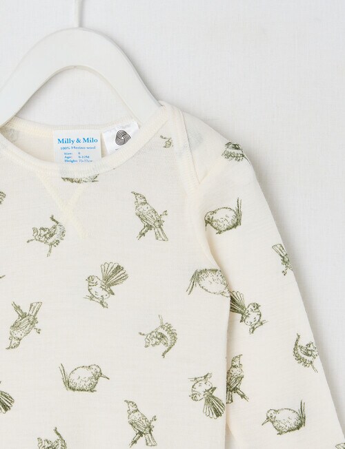 Milly & Milo Merino Long-Sleeve Bird Top, White product photo View 03 L