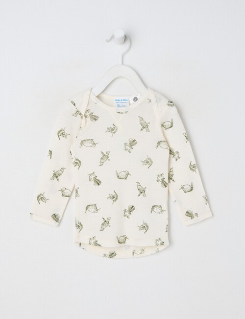 Milly & Milo Merino Long-Sleeve Bird Top, White product photo