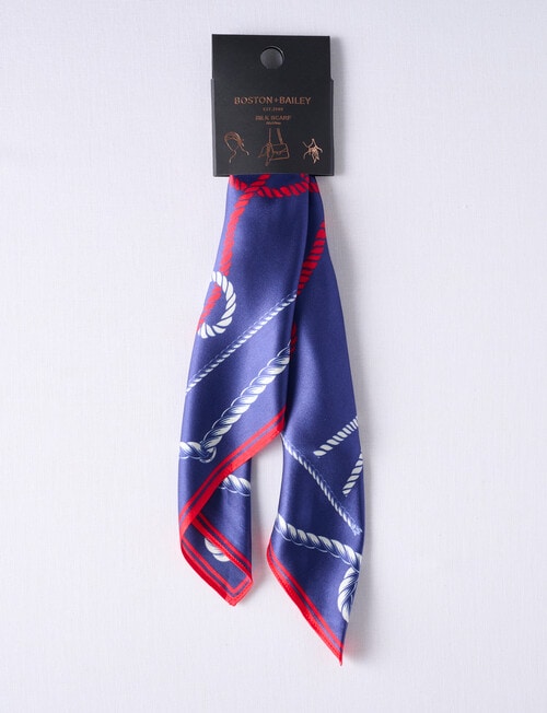 Boston + Bailey Silk Square Nautical Print Scarf, Navy product photo