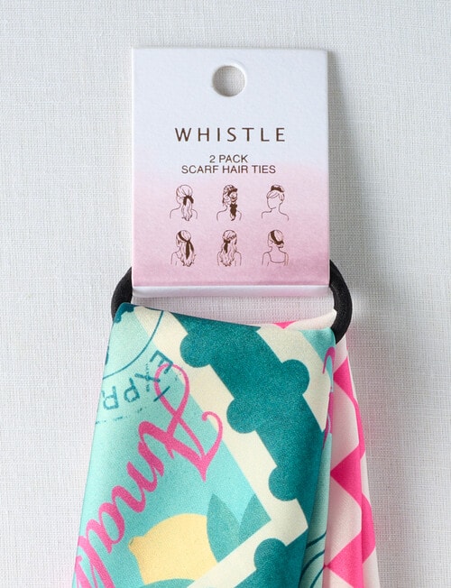 Whistle Accessories Square Satin Scarf Hair Tie, 2-Pack, Postcard product photo View 02 L