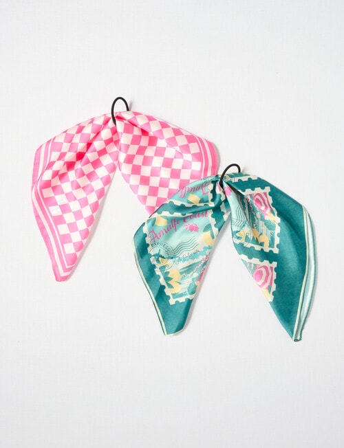 Whistle Accessories Square Satin Scarf Hair Tie, 2-Pack, Postcard product photo View 03 L