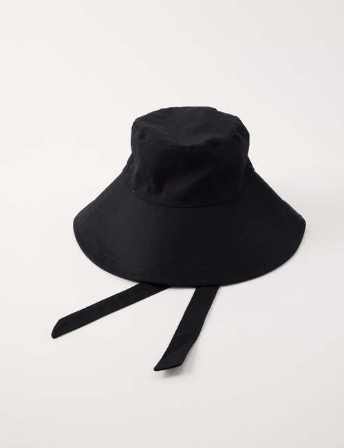 Zest Resort Cotton Wide Bucket Hat with Tie, Black product photo
