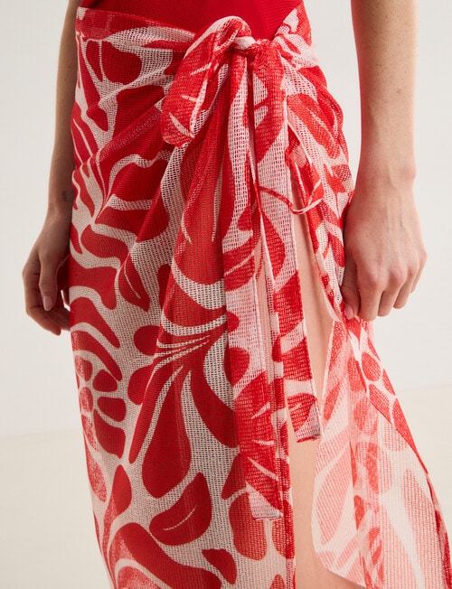 Zest Resort Palm Print Sarong, Cherry & Ivory product photo View 05 L