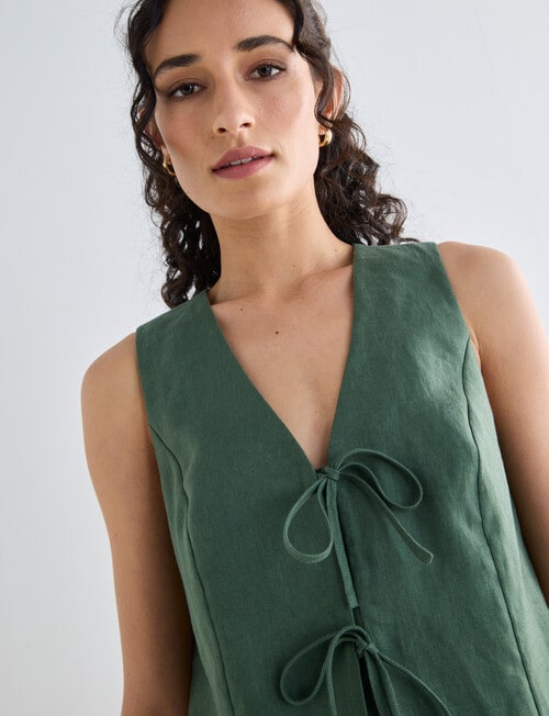 Zest Linen Tie Vest Top, Kelp product photo