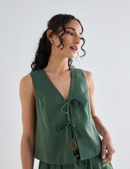 Zest Linen Tie Vest Top, Kelp product photo View 05 L