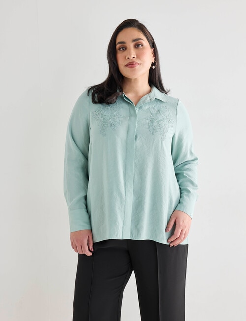 Studio Curve Collection Lace Detail Shirt, Mint product photo