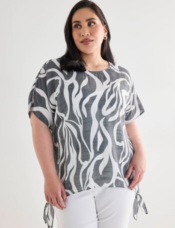 Studio Curve Collection Drop Hem Tunic, Black Abstract product photo