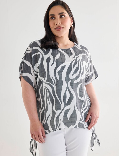 Studio Curve Collection Drop Hem Tunic, Black Abstract product photo
