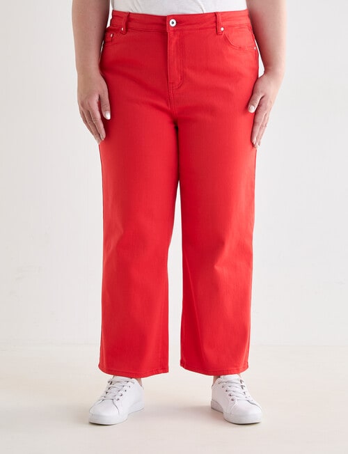 Denim Republic Curve Wide Leg Crop Pant, Red Wash product photo View 03 L