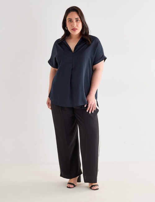 Studio Curve Collection Hammered Satin Boxy Shirt, Black product photo View 03 L