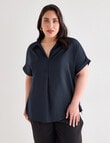 Studio Curve Collection Hammered Satin Boxy Shirt, Black product photo View 04 S