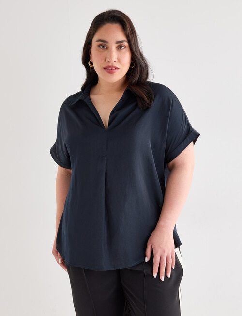 Studio Curve Collection Hammered Satin Boxy Shirt, Black product photo View 04 L