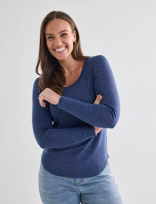 North South Merino Long Sleeve Scoop Neck Top, Denim Marle product photo
