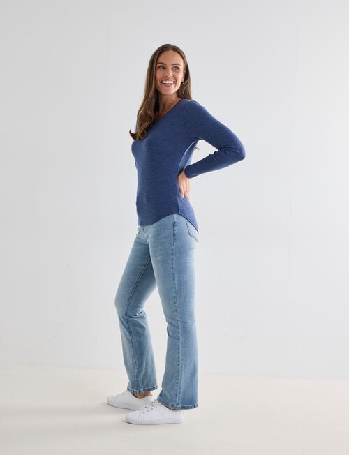 North South Merino Long Sleeve Scoop Neck Top, Denim Marle product photo View 03 L