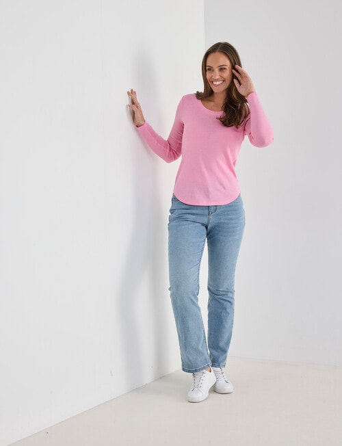 North South Merino Long Sleeve Scoop Neck Top, Pop Pink product photo View 03 L