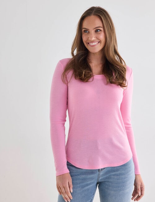 North South Merino Long Sleeve Scoop Neck Top, Pop Pink product photo View 04 L