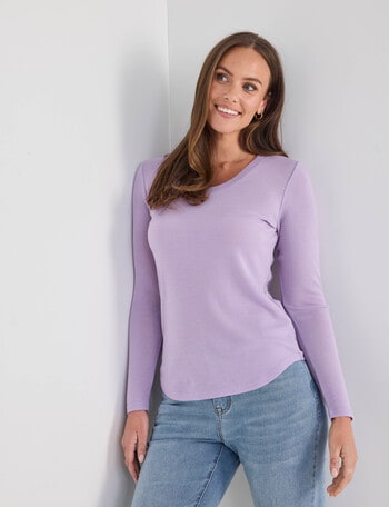 North South Merino Long Sleeve Scoop Neck Top, Wisteria product photo