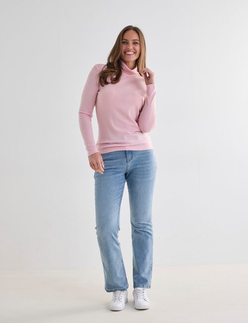North South Merino Long Sleeve Roll Neck Top, Ballet Pink product photo View 03 L