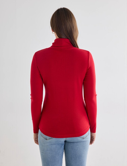 North South Merino Long Sleeve Roll Neck Top, Siren Red product photo View 02 L