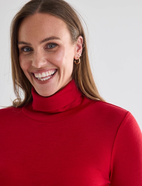 North South Merino Long Sleeve Roll Neck Top, Siren Red product photo View 04 L