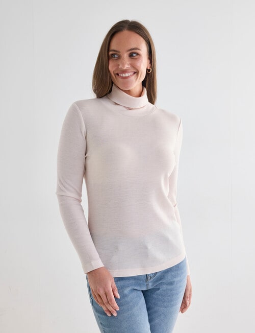 North South Merino Long Sleeve Roll Neck Top, Alabaster product photo View 04 L