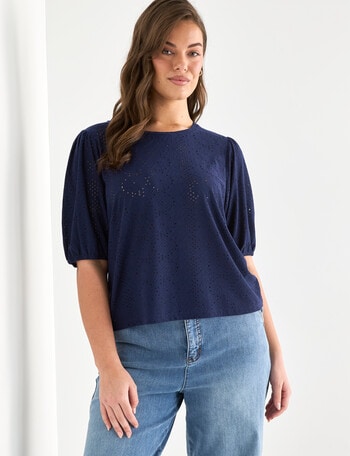 Whistle Broderie Knit Tee, Navy product photo